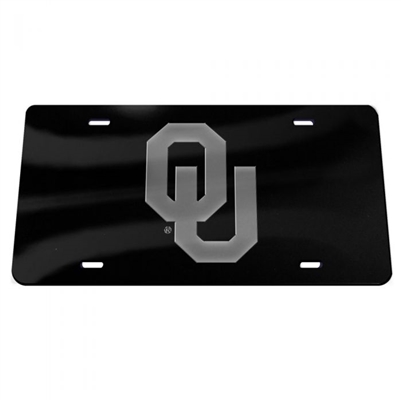 Oklahoma Sooners License Plate Mirrored  Black with Silver OU