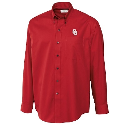 Men's Cutter & Buck Crimson Oklahoma Sooners Epic Easy Care Fine Twill Long Sleeve Button-Down Shirt