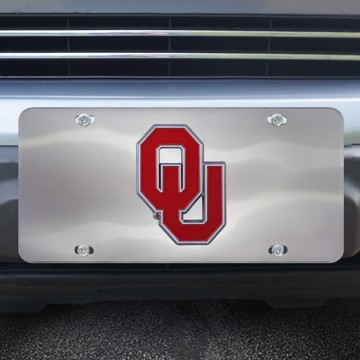 Oklahoma Sooners Die Cast Silver Metal Licence Plate with Colored Chrome Emblem