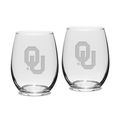 Oklahoma Sooners Stemless Wine Glass Set
