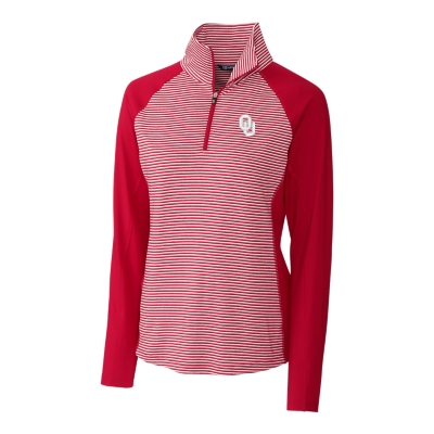 Oklahoma Sooners Ladies Forge Tonal Stripe Stretch Half Zip Top by Cutter Buck- Crimson