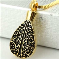Large Gold Teardrop With Floral Tree Design