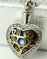 Gold and Silver Heart With Blue Stone