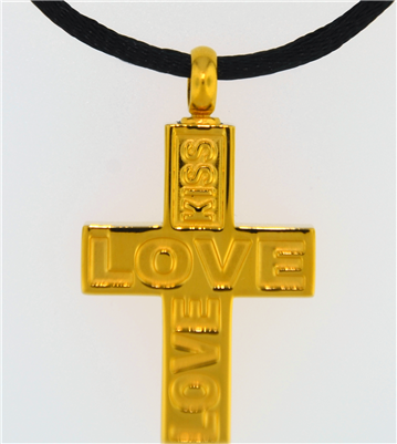 "Love" and "Kiss" On Gold Cross