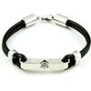 Black and Silver Bracelet With CZ - Stainless and Leather