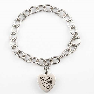 Link Bracelet With Mom Heart Pendant