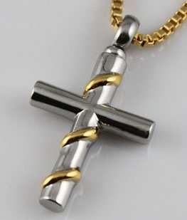 Stainless Steel Cross With Gold Ribbon