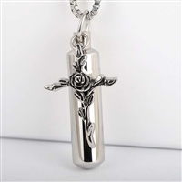 Cylinder With Rose On Cross Pendant
