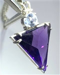 AMP-TRI AMETHYST TRIANGULAR QUARTZ CRYSTAL PENDANT WITH SILVER CHAIN