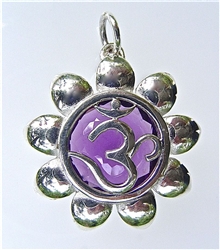 om pendant with large amethyst in sterling silver