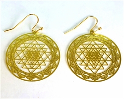 ER-03-B Cut-Out Shree Yantra 18k Gold Plated 30mm Earrings