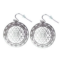 ER-03-S-B Cut-Out Shree Yantra Silver Plated 30mm Earrings