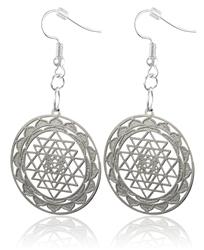 Sri Yantra Cut Out Design Silver Plated Earrings