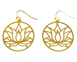 ER-20  Circular Golden Lotus Flower 18k Gold Plated 30mm Earrings