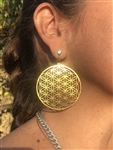 ER-201 Flower of Life 18k Gold Plated 2" Earrings