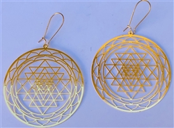 Shree Yantra Cut out 18k Gold Plated 2" Earrings