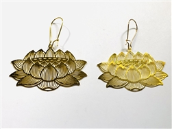 ER-207 Lotus oval detail 18k Gold Plated 2" Earrings