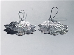 ER-207-S Lotus Oval detail silver Plated 2" Earrings