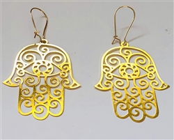 ER-208 Hamsa Hand 18k Gold Plated 2" Earrings