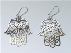 ER-208-S Hamsa Hand silver Plated 2" Earrings