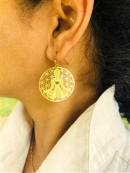 ER-222 Girl meditating 18k Gold Plated 2" Earrings