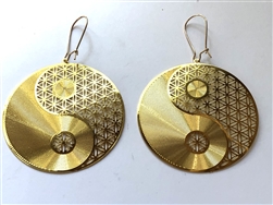 ER-225 yin yang Flower of Life 18k Gold Plated 2" Earrings