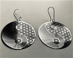 ER-225-S yin yang Flower of Life Silver Plated 2" Earrings