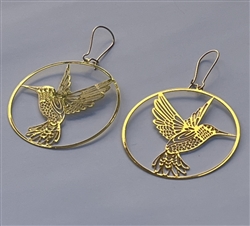 ER-233 18k gold plated Hummingbird 2" earrings