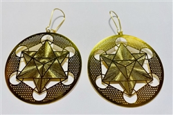 Star Tetrahedron Metatron Gold plated 2" Earrings