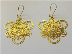 ER-275  Tetrahedra cube 18k Gold Plated 2" Earrings