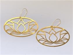 Lotus Oval cut out 18k Gold Plated 3" Earrings