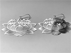 ER-3107-S Lotus Oval detail silver plated 3" earrings