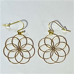 ER-32 7 Petaled Seed of Life  30 mm Earring gold plated.