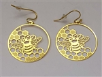 ER-34 Honeycomb Bee 18k Gold Plated 30mm Earrings