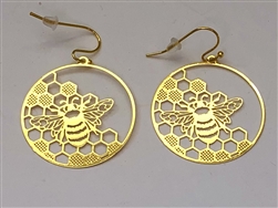 ER-34 Honeycomb Bee 18k Gold Plated 30mm Earrings