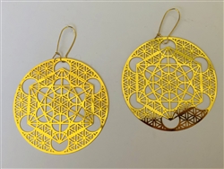 Metatron & Flower of Life 18k Gold Plated 72mm Earrings