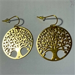 Gold Plated Heart Leaf Tree of Life Earrings 30mm