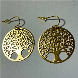 Gold Plated Heart Leaf Tree of Life Earrings 30mm