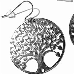 Silver Plated Heart Leaf Tree of Life Earrings