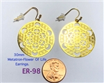 ER-98 Metatron, Flower of Life 18k Gold Plated 30mm Earrings