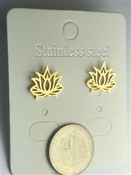 ER-GSST12-LF Stainless Steel Gold Plated Lotus Flower Earrings