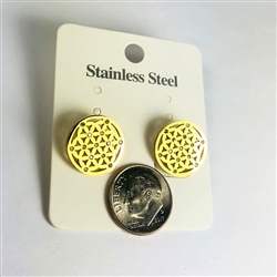 ER-GSST14-FOL Stainless Steel Gold Plated Cubic Zirconia Studded  Flower of Life Earrings