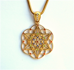 GTP-Gem-01 Gold Plated Star Tetrahedron Pendant with Multi-colored Gemstones