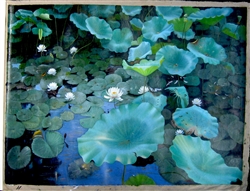 Lotus Flowers In Lake - 36" x 48" Original Oil Painting