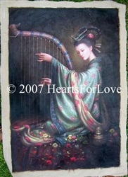Goddess Sitting With Harp 24" x 36" Original Oil Painting