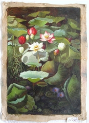 Lotus Flower Original Oil Painting 24" x 36"