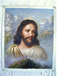 Jesus Christ with Mountain Top 24" x 30" Original Oil Painting