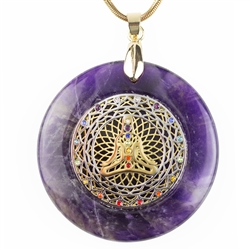 Purple Flouride  Pendant with Yogi and Chakras