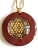 RJDP-GMET Red Jasper Glass Dome Stone Pendants - Gold Plated Metatron