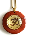 RJDP-GOM Red Jasper Glass Dome Stone Pendants - Gold Plated Om Mandala